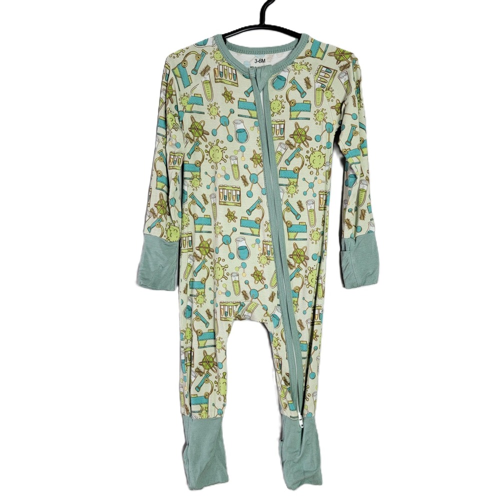 Kids Science Print Bamboo Viscose Spandex Zipper Footie Pajamas‎ 3-6 Months